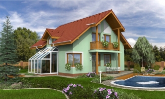 House with a winter garden and a garage.